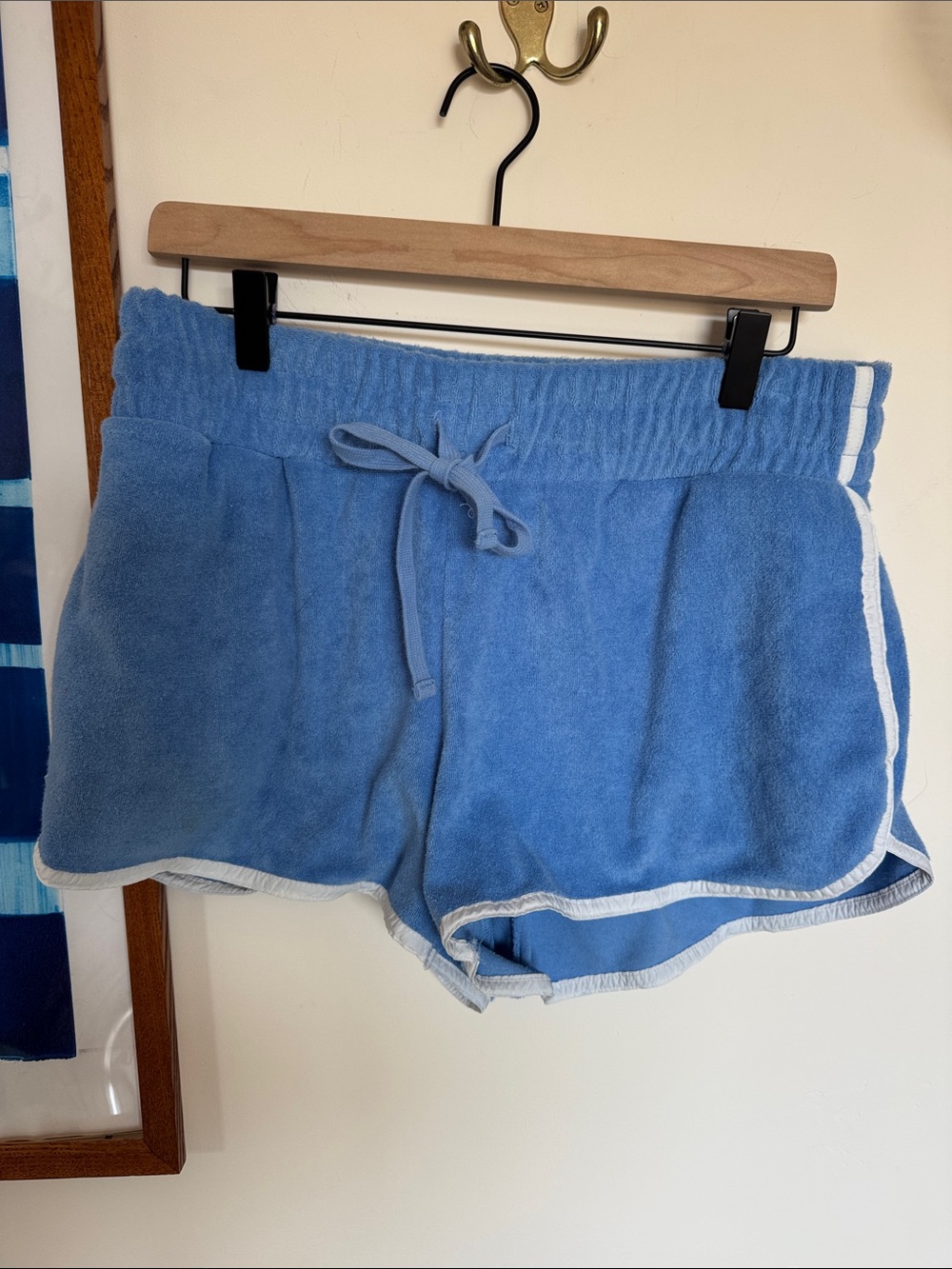 Women's Blue Terry Athletic Shorts with Drawstring